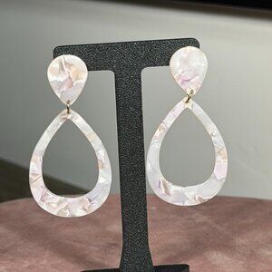 Charming Charlie White & Pink Marbled Teardrop Dangle Earrings
